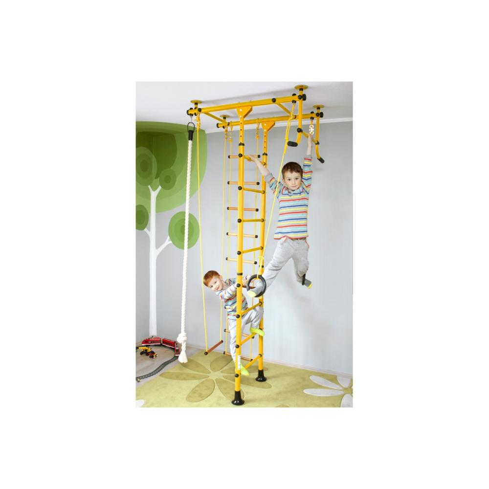 NiroSport Sprossenwand für Kinderzimmer M1 aufbau ohne bohrungen Made in Germany Holzsprossen Gelb Raumhöhe 240 - 290 cm Bild 1