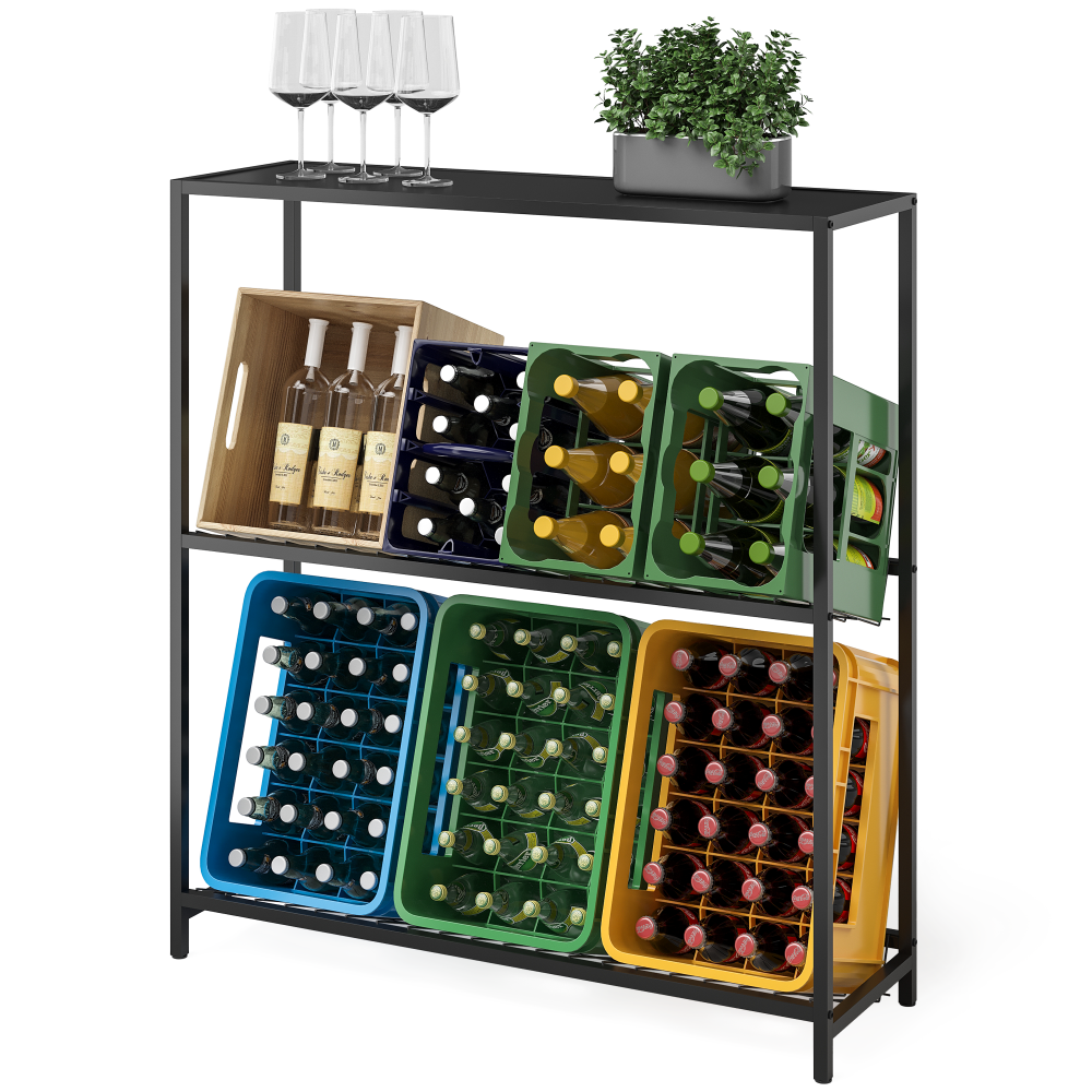 STEELSØN 'Montune' Getränkekistenregal, Metall schwarz, 115 x 103 x 33 cm, Aufbewahrung für 6 Kisten mit Gitterhalterung und Ablage Bild 1