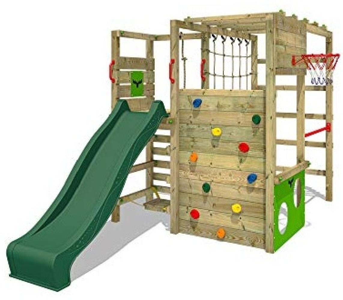 FATMOOSE Klettergerüst Spielturm ActionArena mit grüner Rutsche, Gartenspielgerät mit Leiter & Spiel-Zubehör Bild 1