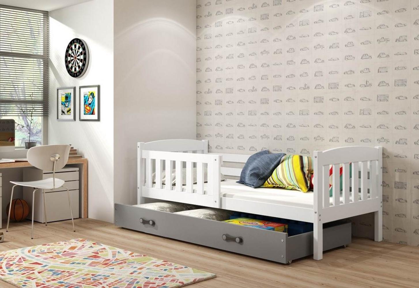 Kinderbett FLORENT + Stauraum + Matratze + Lattenrost - KOSTENLOS, 90x200, weiß, weiß Bild 1