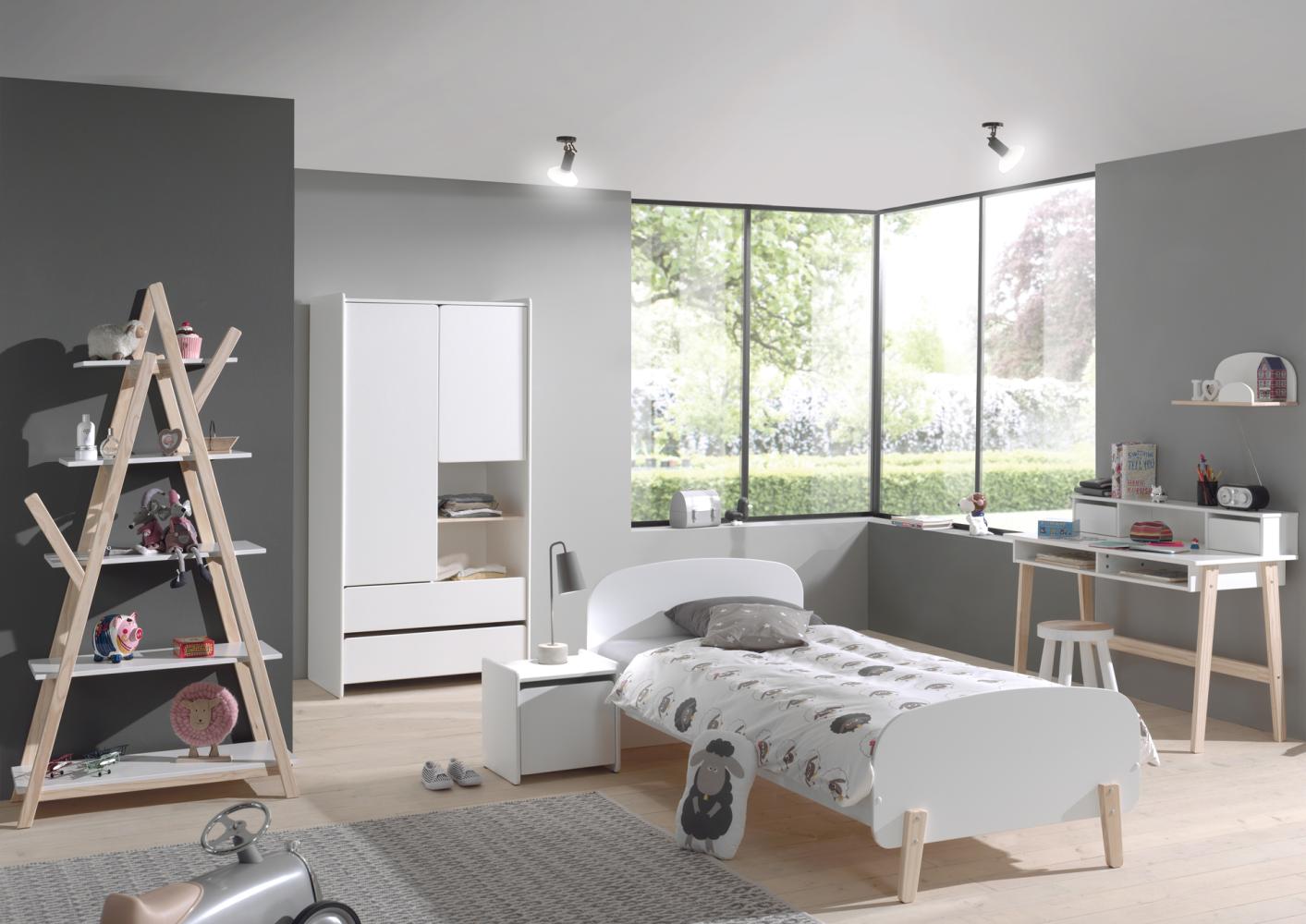 Vipack 'Kiddy' 5-tlg. Kinderzimmer-Set, weiß, aus Bett 90x200 cm, Kleiderschrank, Schreibtisch, Nachtkonsole und Standregal Bild 1