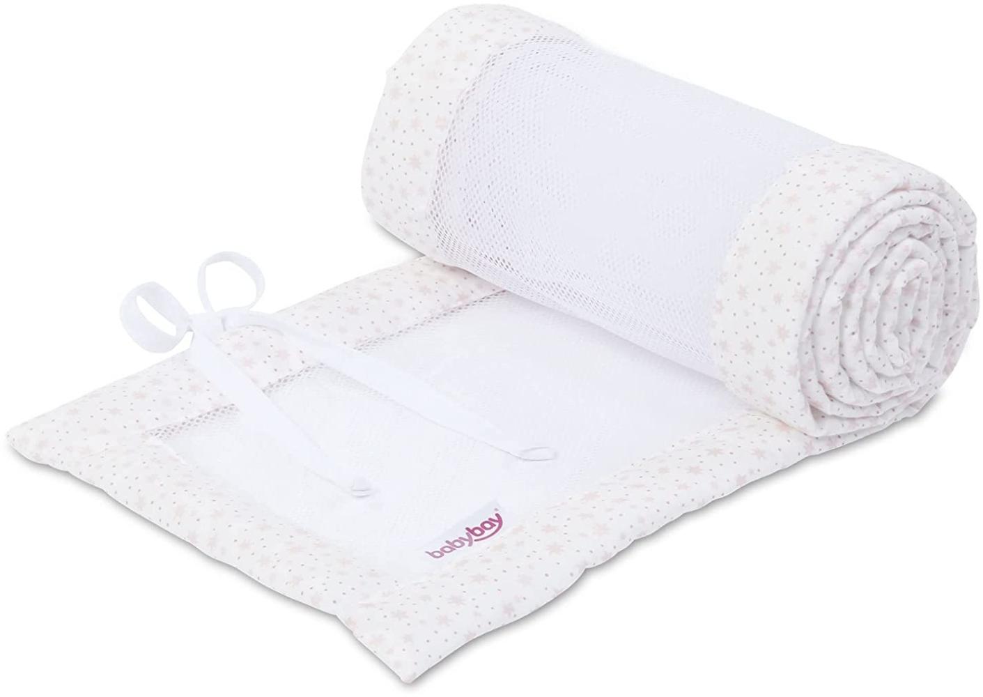 babybay Nestchen Mesh passend für Modell Maxi, Boxspring, Comfort und Comfort Plus, weiß Glitzersterne rosé Bild 1