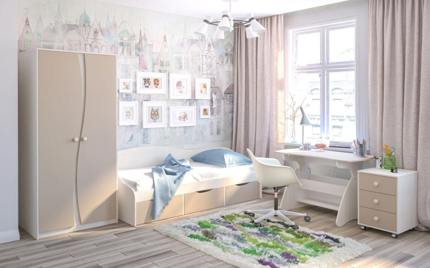 Kinderzimmer Set Jugendzimmer Set \"Kombi\" komplett 4-teilig Bett 80x190cm pinie natur gebleicht cappuccino Bild 1