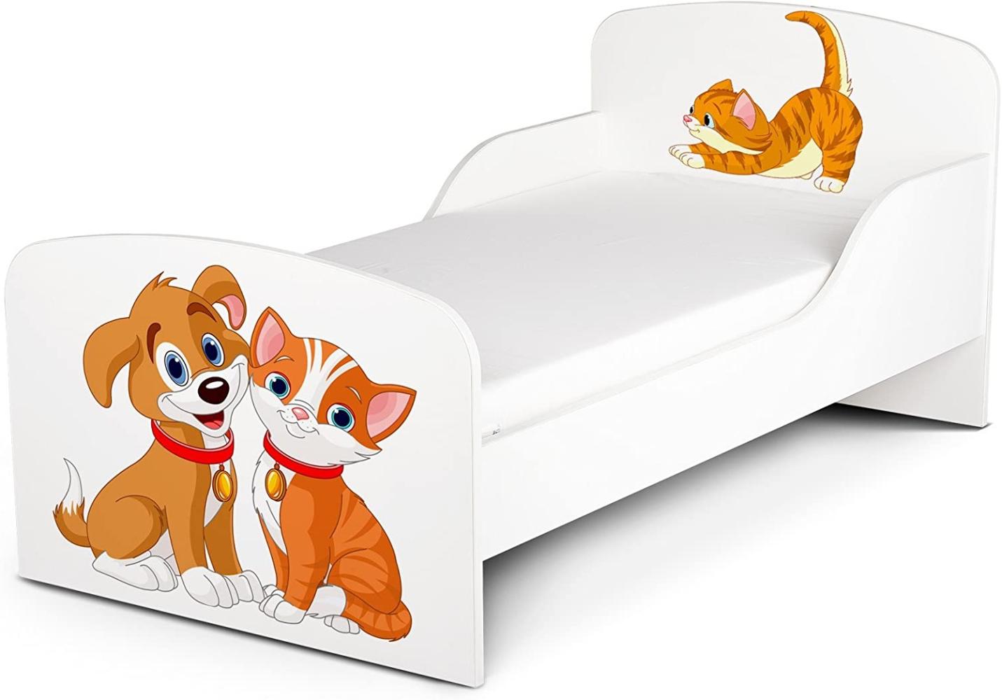 Leomark Kinderbett 70x140 cm, Hunde und Katze, mit Matratze und Lattenrost Bild 1