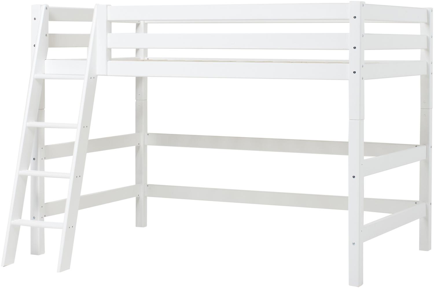 Mittelhochbett 120x200 cm Weiß mit Schräger Leiter und Rolllattenrost, Hoppekids Premium Bild 1
