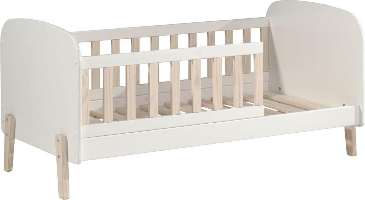 Kinderbett >KIDDY< in Weiß aus Massiv Kiefer und MDF - 147,4x68,3x77cm (BxHxT) Bild 1