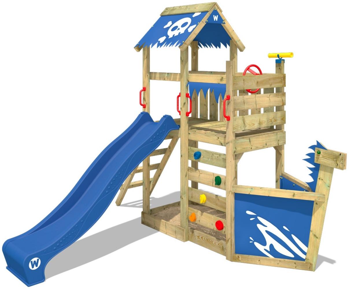 WICKEY Spielturm Klettergerüst SpookyFlyer mit blauer Rutsche, Baumhaus mit Sandkasten, Kletterleiter & Spiel-Zubehör Bild 1
