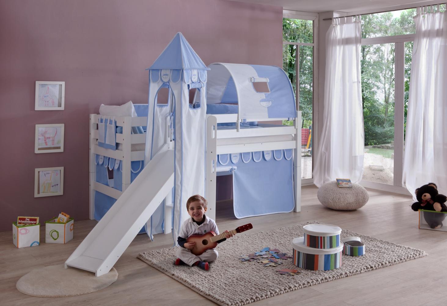 Relita 'Eliyas' Spielbett mit Rutsche und Textilset Vorhang, 1-er Tunnel, Turm und Tasche blau/Boy Bild 1