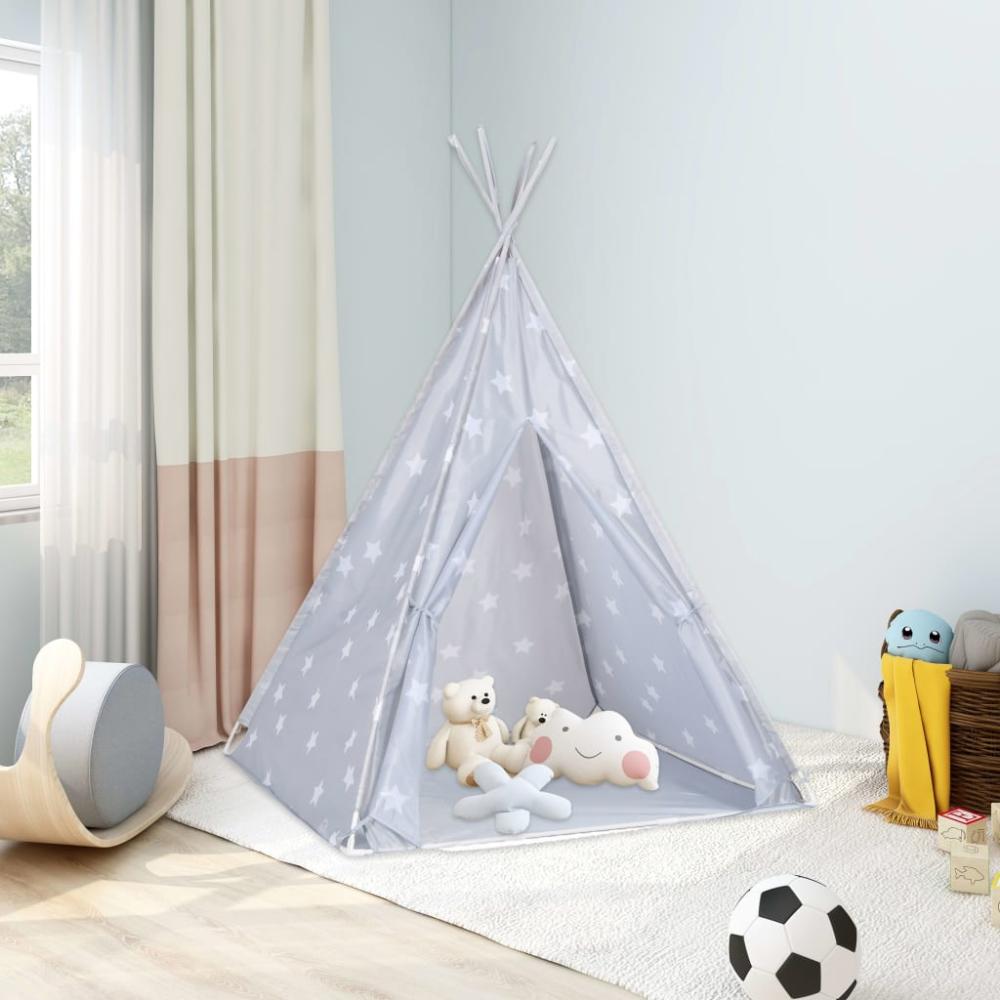 Kinder Tipi-Zelt mit Tasche Polyester Grau 115x115x160 cm Bild 1