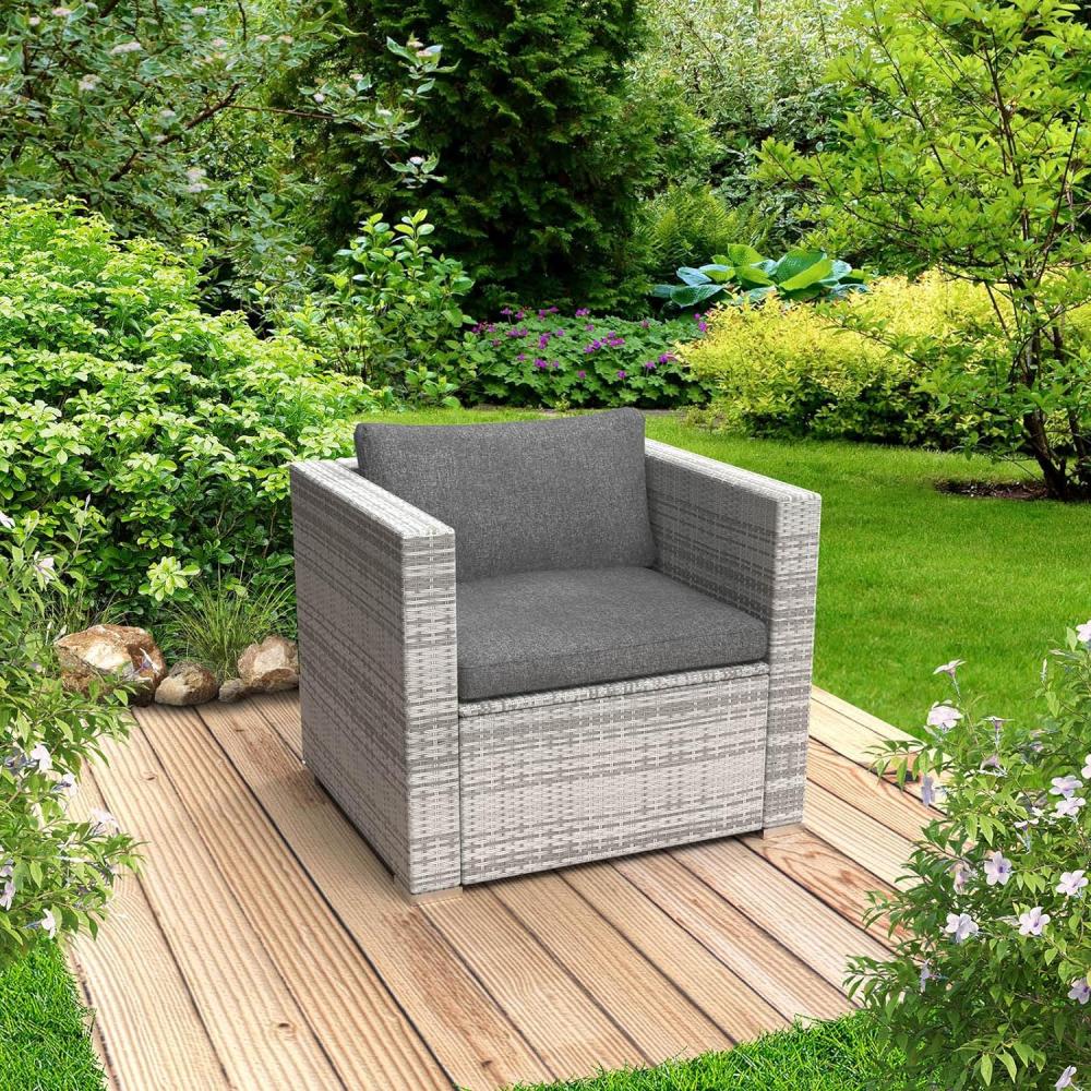 BRAST Poly-Rattan Gartenmöbel Lounge Set Einzelsessel mit Armlehnen grau Bild 1