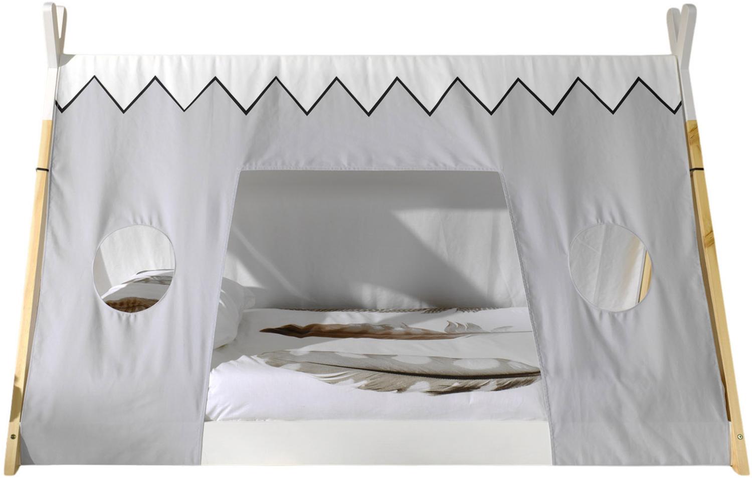 Tipi Zelt Bett Liegefläche 90 x 200 cm, inkl. Rolllattenrost und Textilzeltdach, Ausf. Kiefer massiv natur/weiß Bild 1