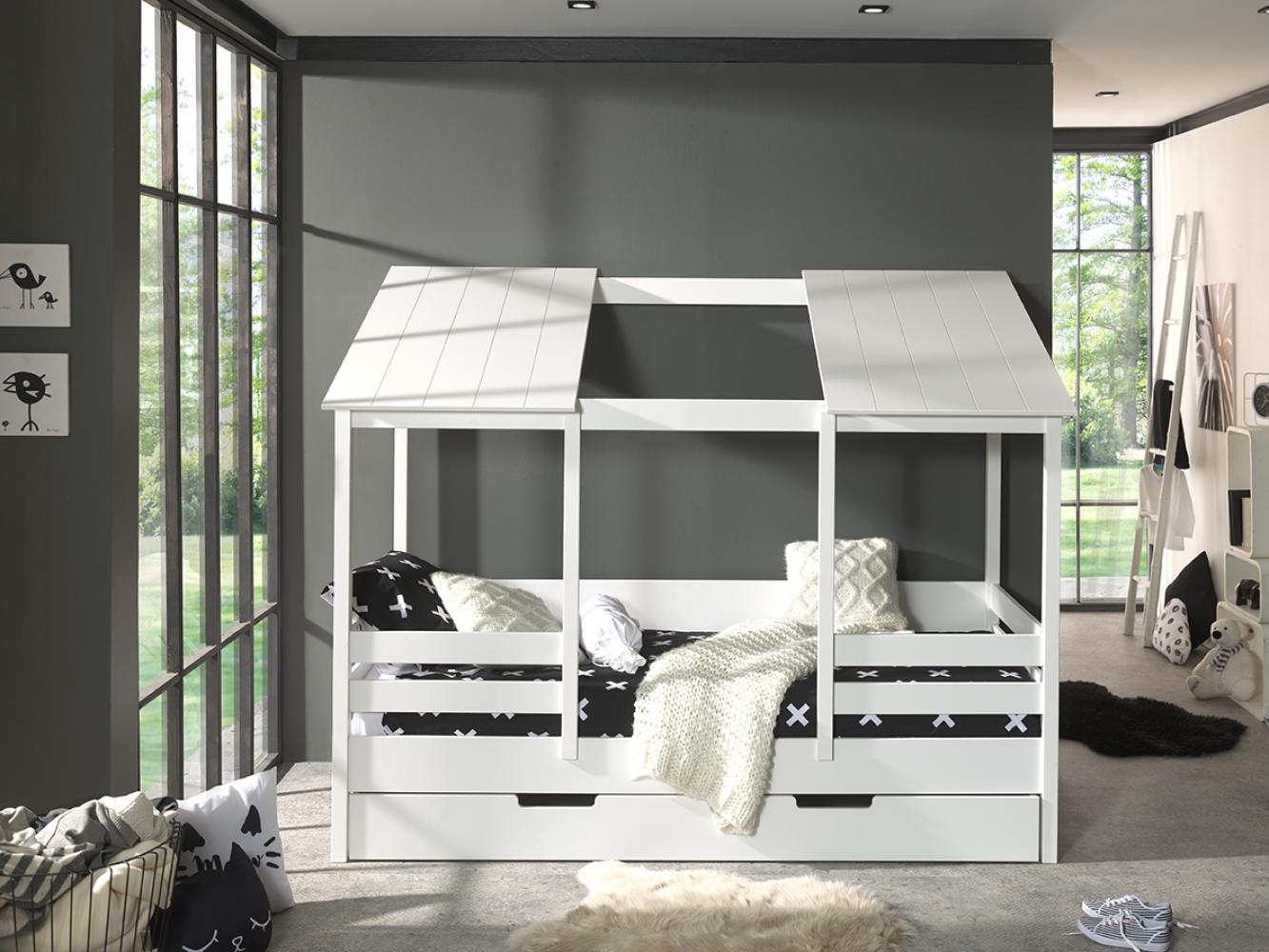 Vipack Hausbett mit 90 x 200 cm Liegefläche und Bettschublade, offenes Dach Weiß lackiert Bild 1