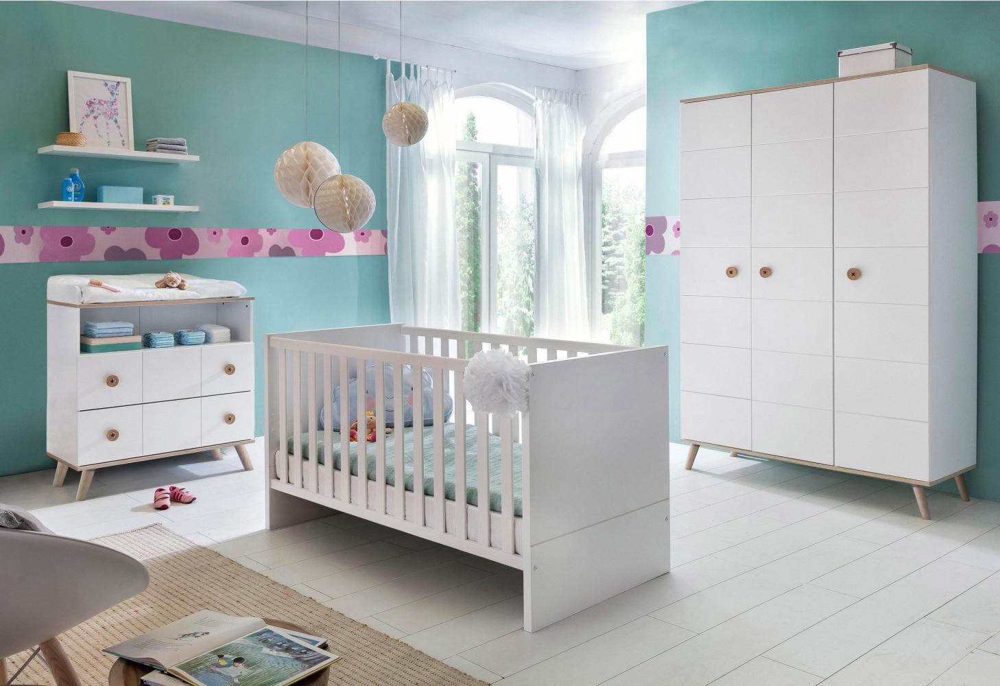 Wimex Babyzimmer Set Billund, (B/H/T) 202 x 146 x 292 cm, alpinweiß / absätze eiche sägerau nachbildung Bild 1