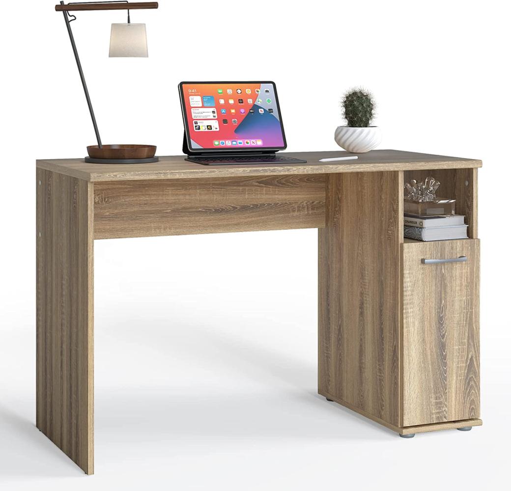 COSTWAY Schreibtisch mit breiter Arbeitsfläche, offenes Fach und Schrank, Computertisch aus Holz, Bürotisch modern, 110 x 52 x 73 cm (Natur) Bild 1