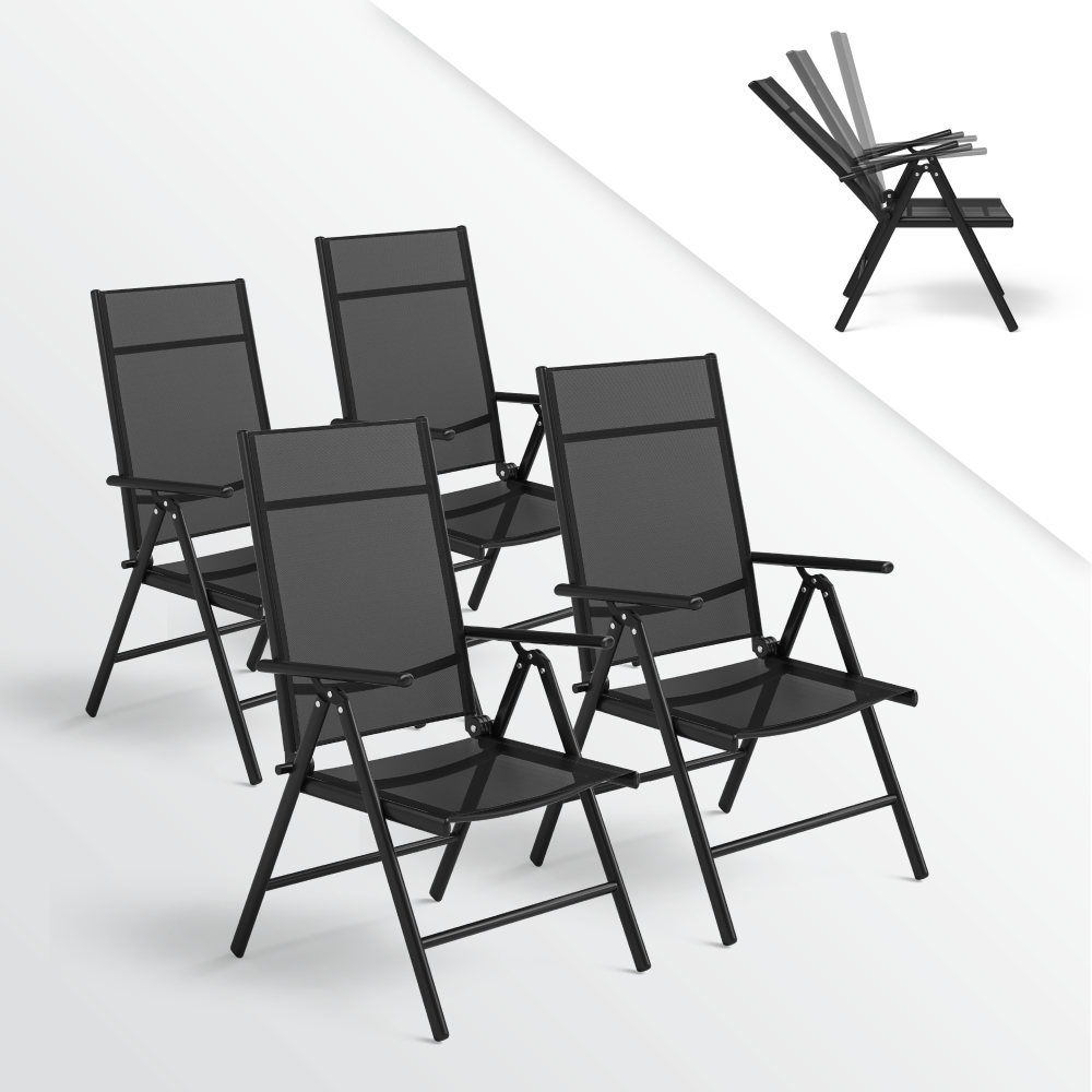 STEELSØN 'Lirael' Gartenstühle mit Aluminium-Gestell, 4er-Set, klappbar, Rückenlehne 7-stufig verstellbar, schwarz Bild 1