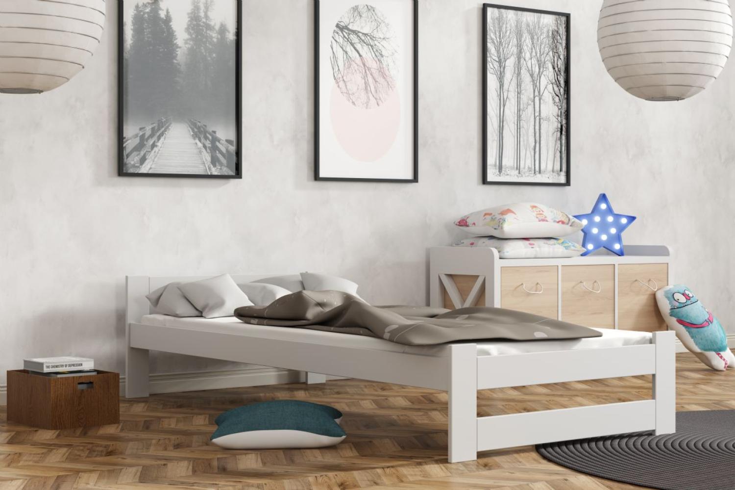 NATI Bett Einzelbett 200x90cm weiß mit Lattenrost Massivholz Bild 1