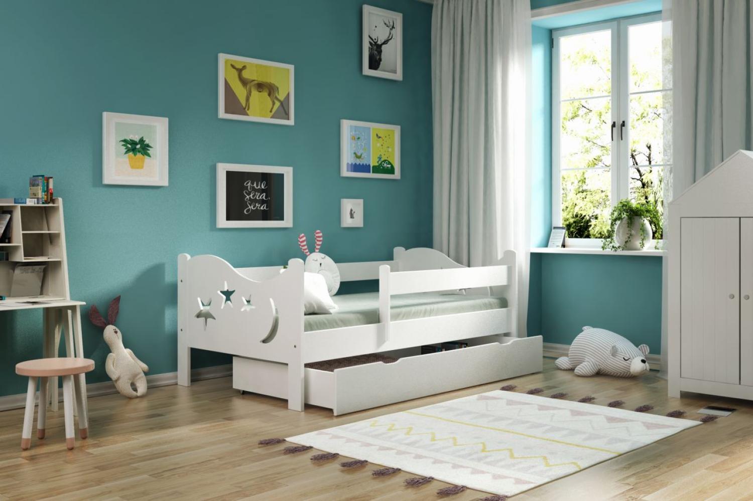 Kinderbettenwelt 'Chrisi' Kinderbett 80x160 cm, Weiß, Kiefer massiv, inkl. Schublade, Lattenrost und Matratze Bild 1
