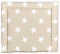 KraftKids USW112-78 Wickelauflage in große weiße Sterne auf Beige, Wickelunterlage 78x78 cm (BxT), Wickelkissen, mehrfarbig, 840 g, 78 x 78 cm