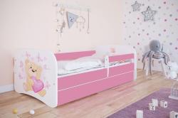 Kocot Kids 'Teddybär mit Schmetterlingen' Kinderbett 70 x 140 cm Rosa, mit Rausfallschutz, Matratze, Schublade und Lattenrost