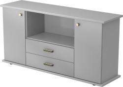 bümö® Sideboard mit Türen, Schubladen und Streifengriffen in Grau/Silber