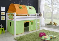 Relita Halbhohes Spielbett ALEX Buche massiv weiß lackiert mit Stoffset Vorhang, 2-er Tunnel und Tasche