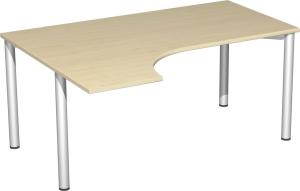 PC-Schreibtisch '4 Fuß Flex' links, 160x120cm, Ahorn / Silber
