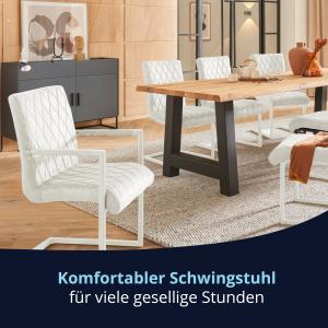 KHG 6er Set Esszimmerstühle aus Kunstleder Weiß | Freischwinger bis 110 kg - Küchenstuhl, Schwingstuhl, Polsterstuhl mit Schaumstofffüllung und Wellenfederung