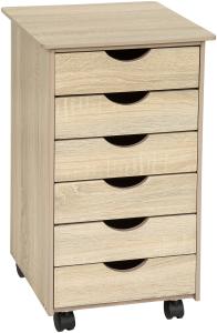 Rollcontainer aus Holz 65x36x40cm - Holz hell, Eiche Sonoma