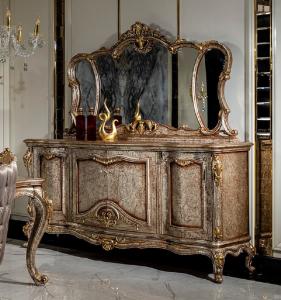 Casa Padrino Luxus Barock Möbel Set Antik Silber / Braun / Gold - 1 Sideboard mit 4 Türen & 1 Spiegel - Handgefertigte Möbel im Barockstil