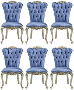 Casa Padrino Luxus Barock Esszimmerstuhl Set Blau / Silber / Gold - Handgefertigtes Küchen Stühle 6er Set - Barock Esszimmer Möbel - Edel & Prunkvoll