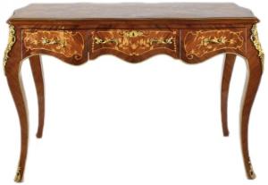 Casa Padrino Barock Schreibtisch Mahagoni Intarsien / Gold 120 cm - Antik Stil Sekretär Luxus Möbel
