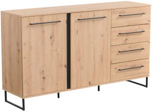 Homestyle4u Sideboard, Holz natur / schwarz, 159 x 92,5 x 42 cm