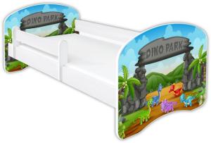 Clamaro 'Schlummerland 2021' Kinderbett 80x180 cm, Dino Park, inkl. Lattenrost, Matratze und Rausfallschutz (ohne Schublade)