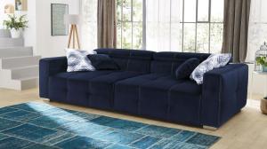 Big Sofa TRENTO Stoff samtweich blau Kopfteilverstellung