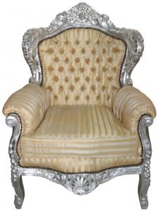 Casa Padrino Barock Sessel "King" Mod 2 Gold /Beige Streifen/ Silber- Möbel Antik Stil