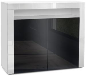 Vladon Kommode Valencia, Sideboard mit 2 Türen und 1 offenem Fach, Weiß matt/Schwarz Hochglanz/Weiß Hochglanz (108 x 92 x 40 cm)