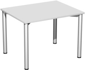 Schreibtisch '4 Fuß Flex', feste Höhe 100x80cm, Lichtgrau / Silber