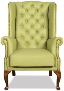 Casa Padrino Chesterfield Echtleder Ohrensessel Hellgrün 80 x 80 x H. 110 cm - Luxus Sessel