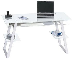 Schreibtisch Computertisch 5006, Metall weiß - Weißglas, 140 x 75 x 60 cm