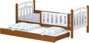 WNM Group Kinderbett Ausziehbar Suzie - aus Massivholz - Ausziehbett für Mädchen und Jungen - Hohe Qualität Bett mit Rausfallschutz für Kinder 180x90 / 170x90 cm - Braun