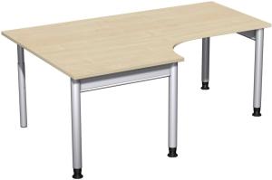 PC-Schreibtisch '4 Fuß Pro' links, höhenverstellbar, 180x120cm, Ahorn / Silber