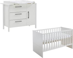 Arthur Berndt 'Kiara' Babyzimmer Sparset 2-teilig, Kinderbett (70 x 140 cm) und Wickelkommode mit Wickelaufsatz Weiß