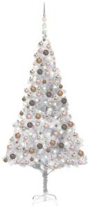 vidaXL Künstlicher Weihnachtsbaum mit LEDs & Kugeln Silbern 240cm PET, Mit Beleuchtung [3077612]