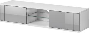 Domando Lowboard Carpi Modern für Wohnzimmer Breite 140cm, Push-to-open-System, Weiß Matt und Grau Hochglanz