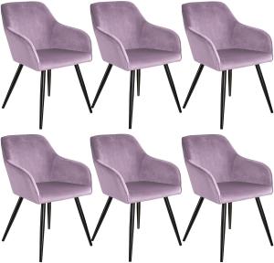 6er Set Stuhl Marilyn Samtoptik, schwarze Stuhlbeine - rosa/schwarz