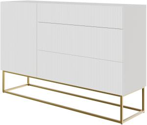 Selsey Veldio - Sideboard Kombikommode mit 3 Schubladen, Weiß mit goldenem Metallgestell, 140 cm breit