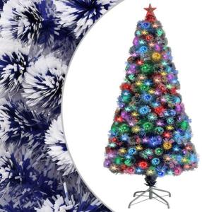 vidaXL Künstlicher Weihnachtsbaum mit LED Weiß & Blau 120 cm Glasfaser
