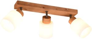 LED Deckenstrahler 3 flammig Korpus Holz & Glasschirme Weiß, Breite 45cm