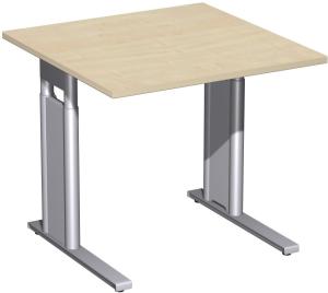 Schreibtisch 'C Fuß Pro' höhenverstellbar, 80x80cm, Ahorn / Silber
