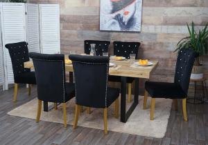 6er-Set Esszimmerstuhl HWC-D22, Stuhl Küchenstuhl, Nieten Samt ~ schwarz, goldfarbene Beine